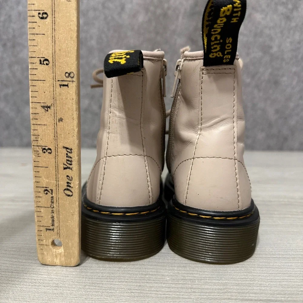 Dr. Martens 1460 8-Eye Leather Boots Kids Size 12 Vintage Taupe Lace Up Side Zip